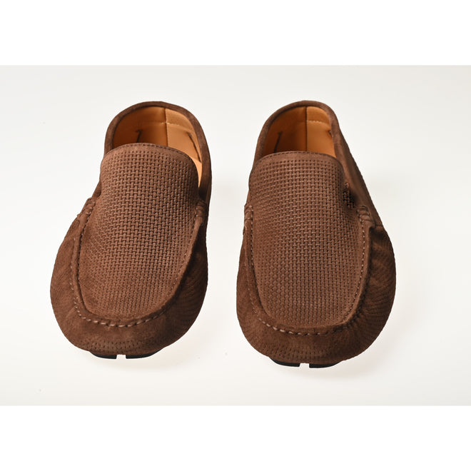 Men's Driving Shoes in Velour Choco  Leather