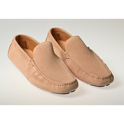 Men's Driving Shoes in Velour Beige Leather
