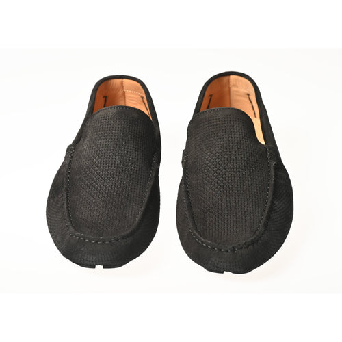 Men's Driving Shoes in Velour Black Leather