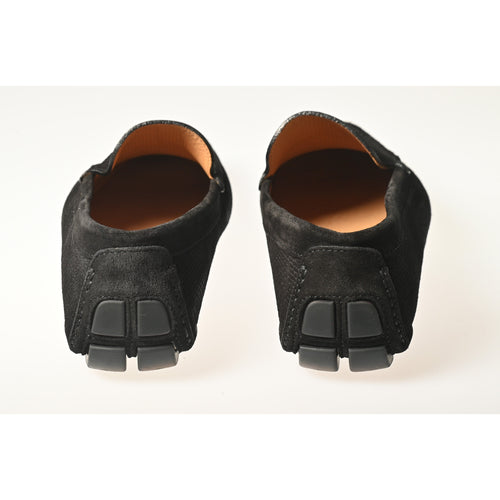 Men's Driving Shoes in Velour Black Leather
