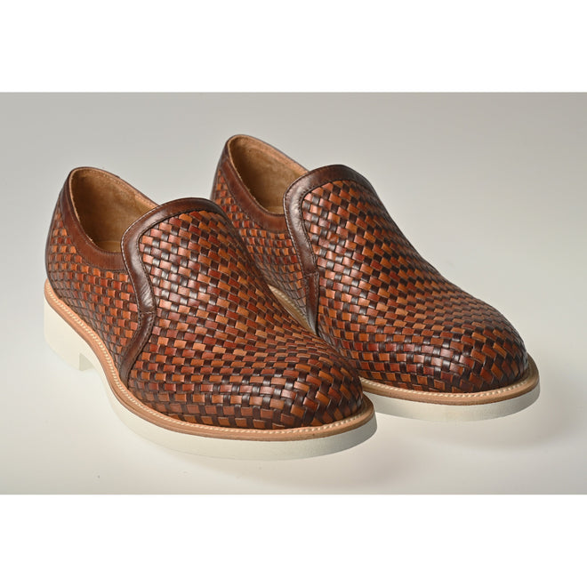 Men Slip On Leather Shoes in Giotto Camel and Tabacco