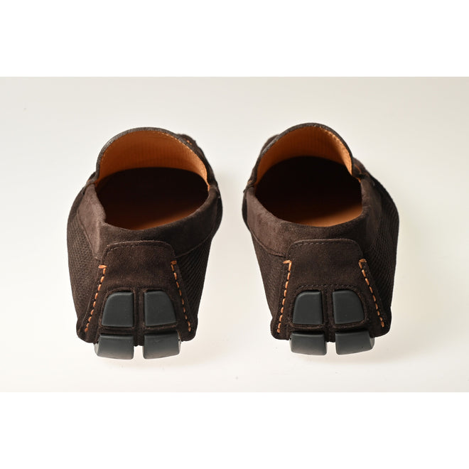 Men's Driving Shoes in Brown Velour Leather