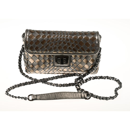 Women's Softy  Gunmetal and Bronze Leather Chicca Bag Intreccio Optical
