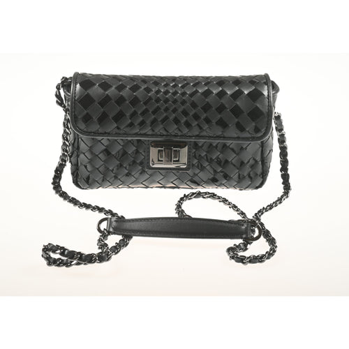 Women's Softy perlato black Leather and patent Chicca Bag Intreccio Optical