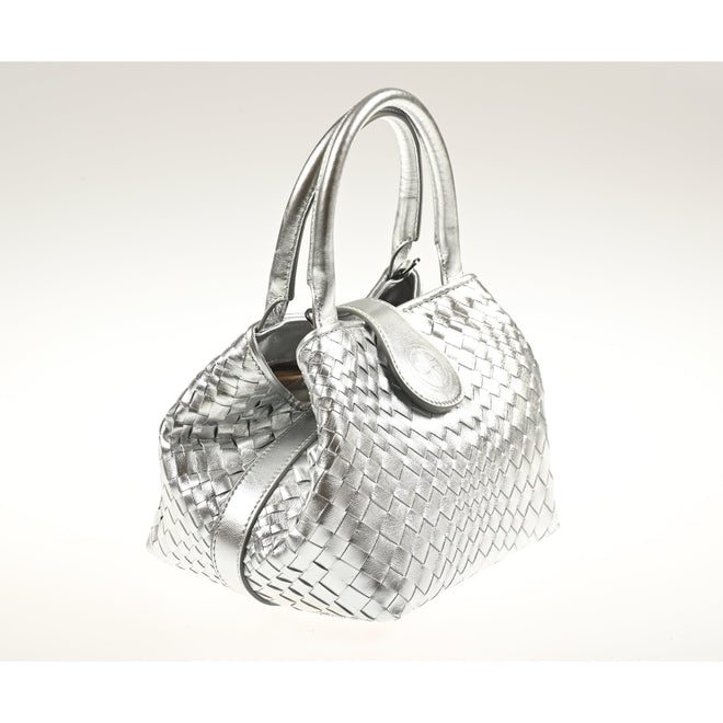 Lucia Top Handle Bag Intreccio Optical Silver