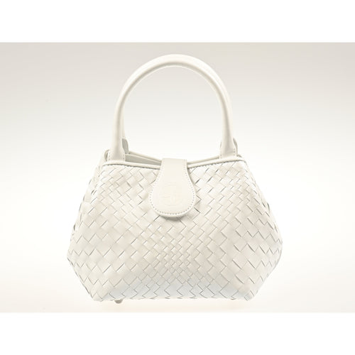 Women's Softy Perlato White Leather Lucia Bag Intreccio Optical