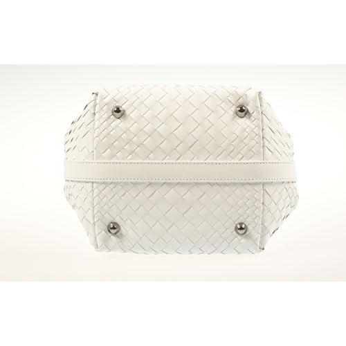Women's Softy Perlato White Leather Lucia Bag Intreccio Optical