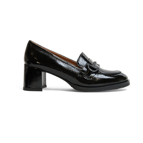 Women Patent Leather Loafer with Block Heel in Black