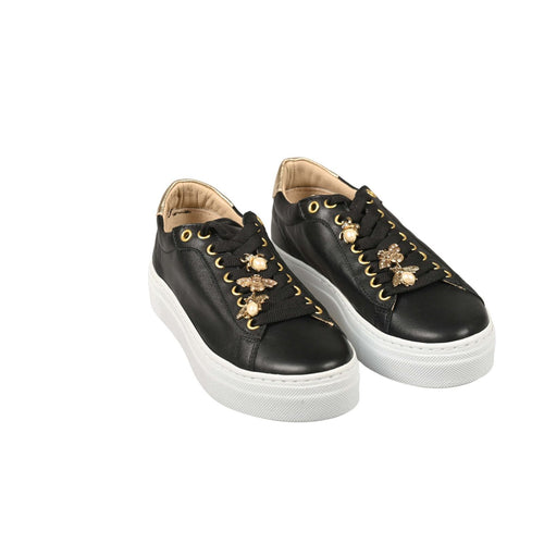 Women's Leather Bees Sneakers in Nappa Black