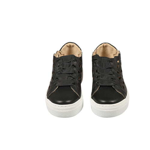 Women's Leather Sneakers lazered in Nappa Black