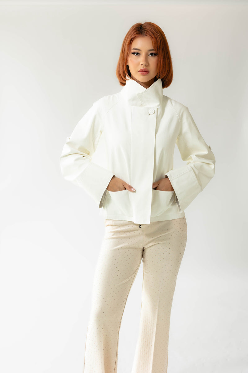 Reversible Pieno Fiore Leather Jacket in Bianco Ottico