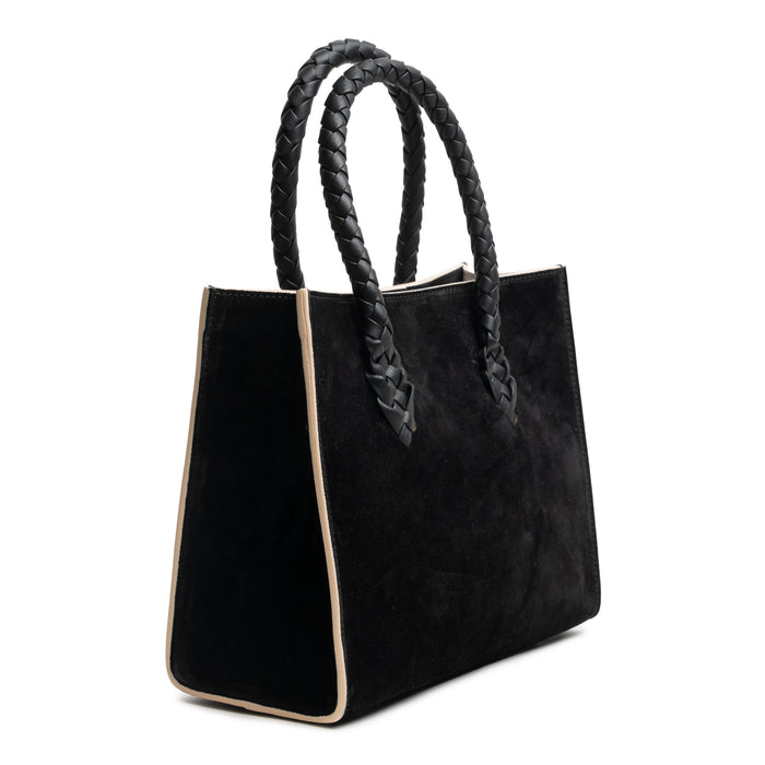 Twist Medium Leather Suede Tote in Black