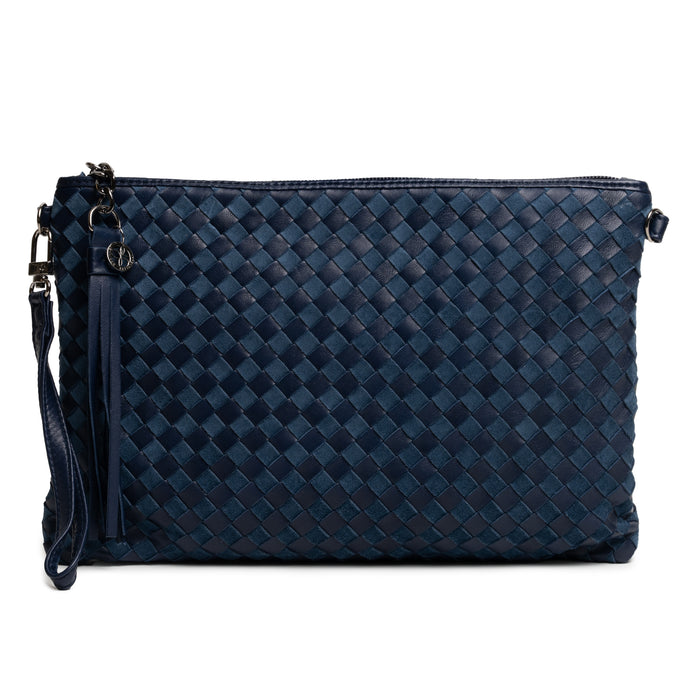 Women Intrecciato Nappa and Suede Leather Pouch in Blue