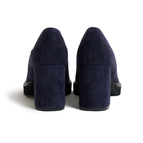 Women Suede Leather  Loafer with Block Heel in Abyss