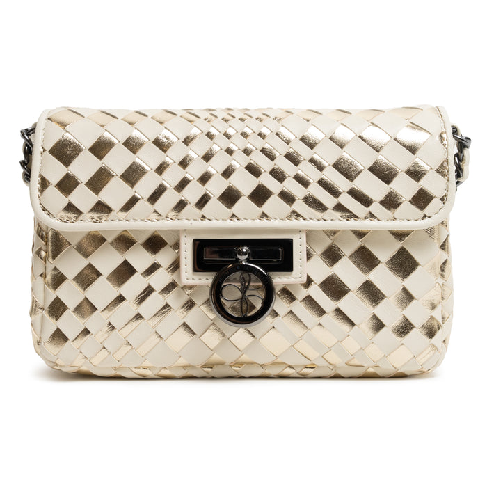 Chicca Women's Intreccio Optical Leather Bag in Nappa Avorio and Platino