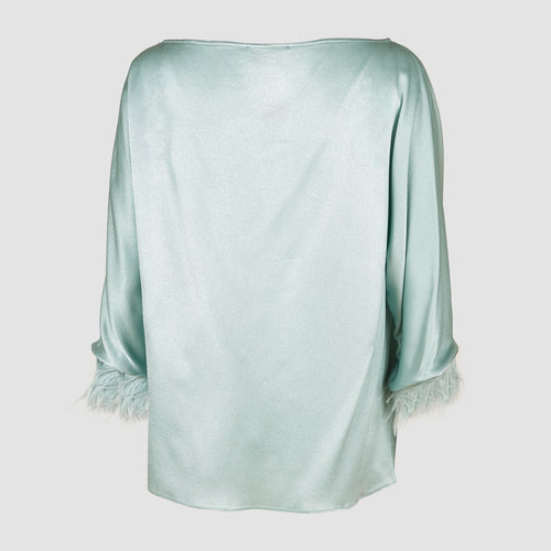 Tops Cassandra Long Sleeve with Feathers in Acquamarina