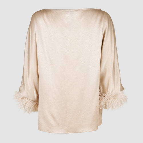 Tops Cassandra Long Sleeve with Feathers in Beige