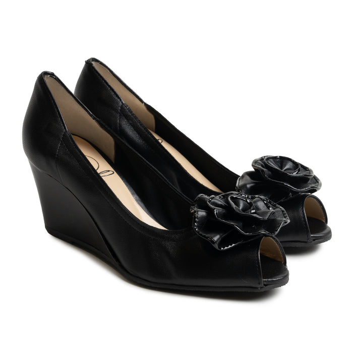 Women Open-Toe High Wedges in Nappa and Patent Leather Black