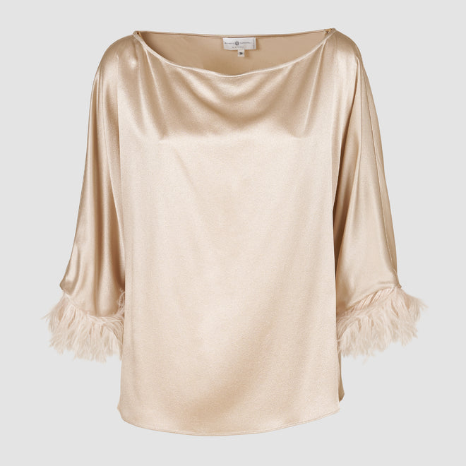 Tops Cassandra Long Sleeve with Feathers in Beige