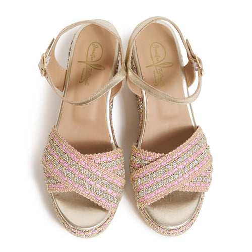 Women's Cord Platform Wedge Sandals Nastro Florence in Pink