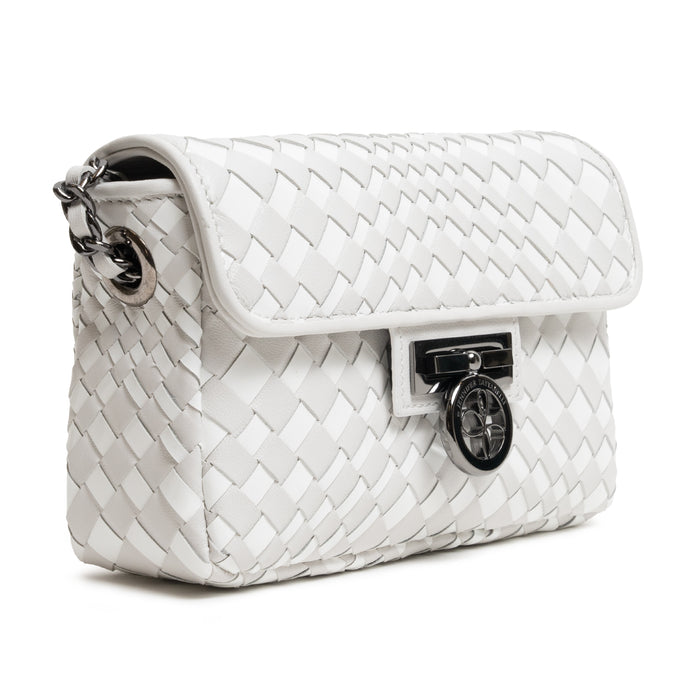 Chicca Women's Intreccio Optical Leather Bag in Nappa and Patent White