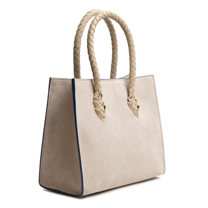 Twist Medium Leather Suede Tote in Beige