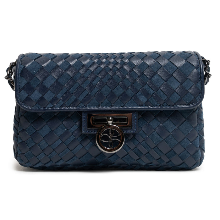 Chicca Women's Intreccio Optical Leather Bag in Nappa and Suede Carta Zucchero