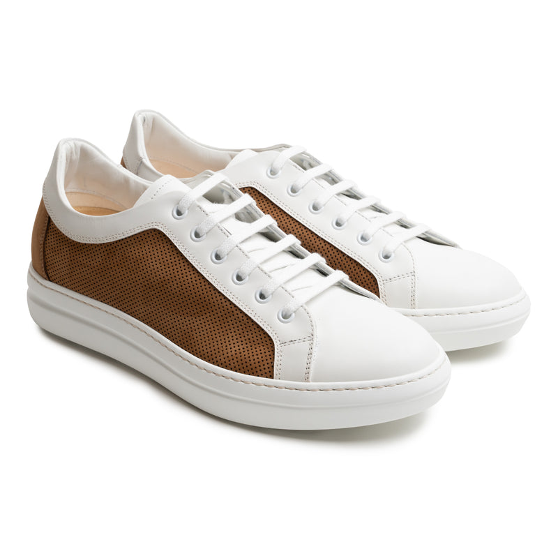 Men Nappa and Lasered Nabuk Sneakers in Caffellatte