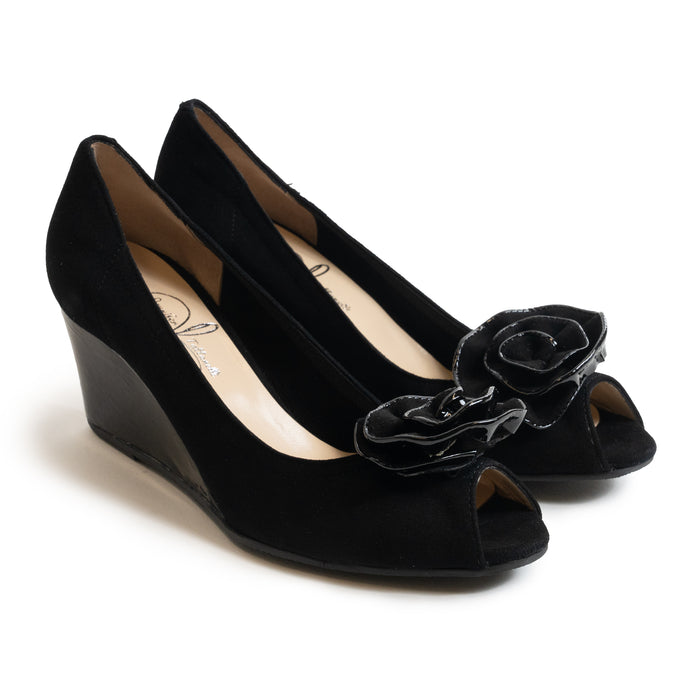 Women Open-Toe High Wedges in Suede Black
