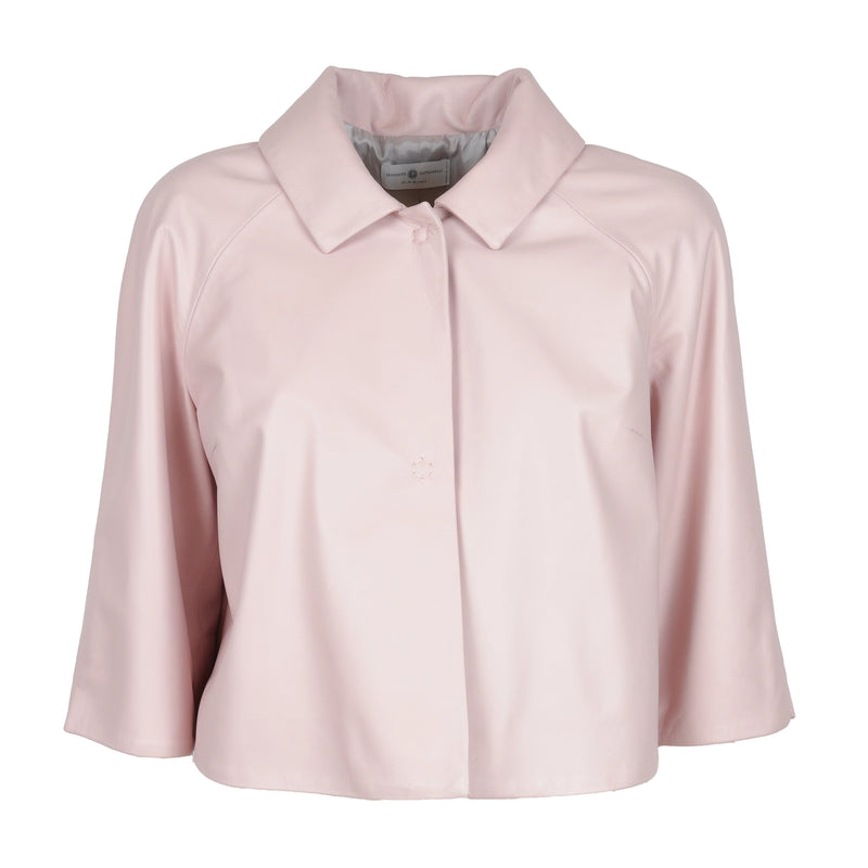 Women Cropped Nappa Leather Jacket in Pink
