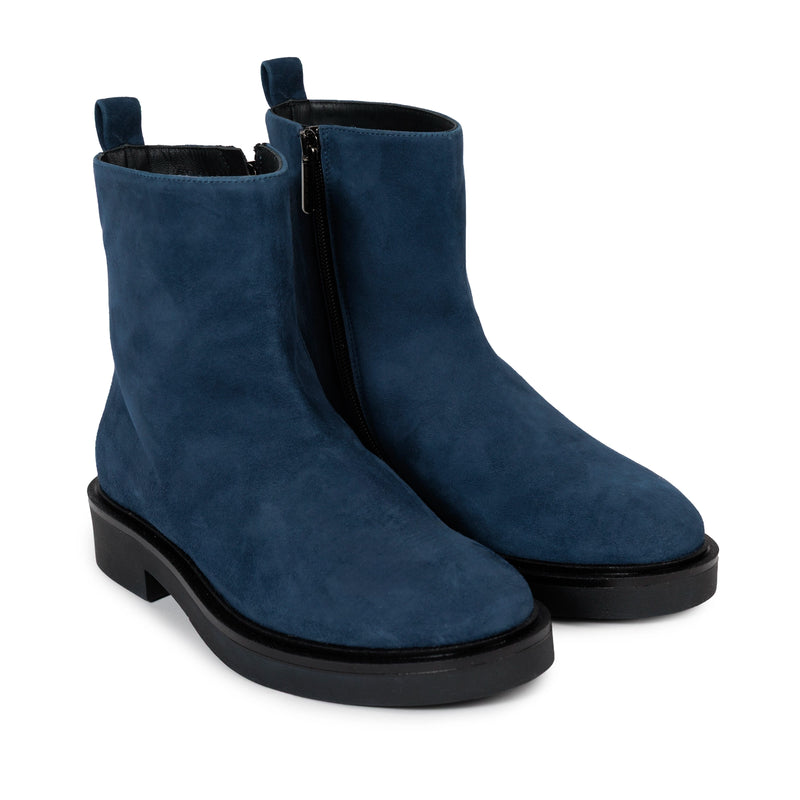 Women’s Ankle Boots with Monili Detail in Blue Suede