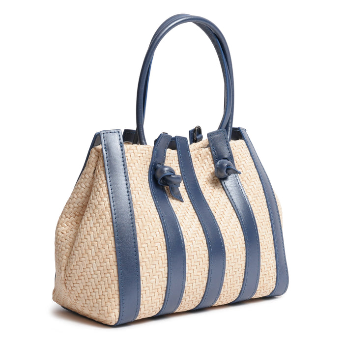 Stripes Canvas and Leather Medium Shopping Bag in Pearlized Blue