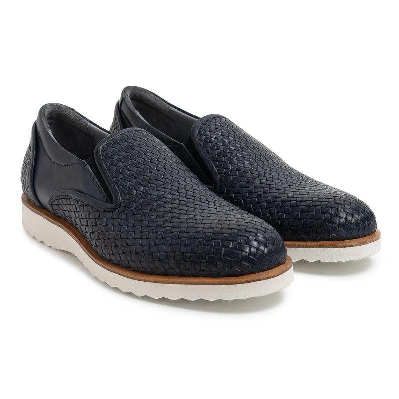 Men's Leather Slip Ons Intrecciate in Blue