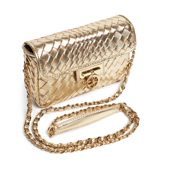 Chicca Women's Intrecciato Optical Leather Bag in Laminated Gold