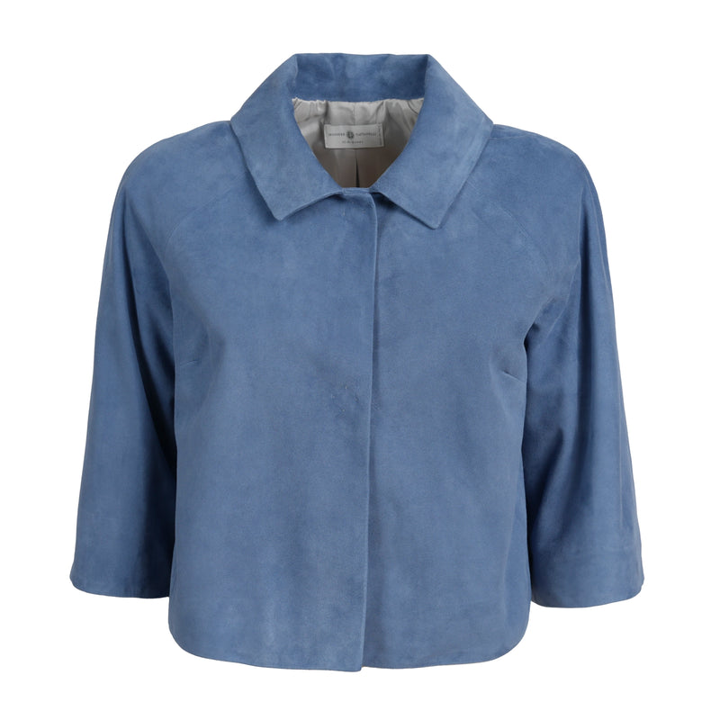 Women Cropped Suede Leather Jacket in Baltico