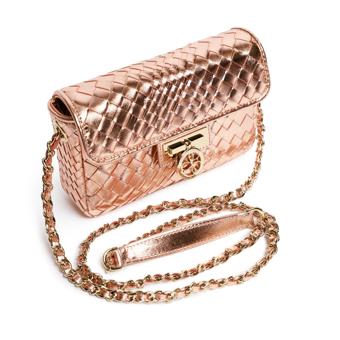 Chicca Women's Intrecciato Optical Leather Bag in Laminated Rose Gold
