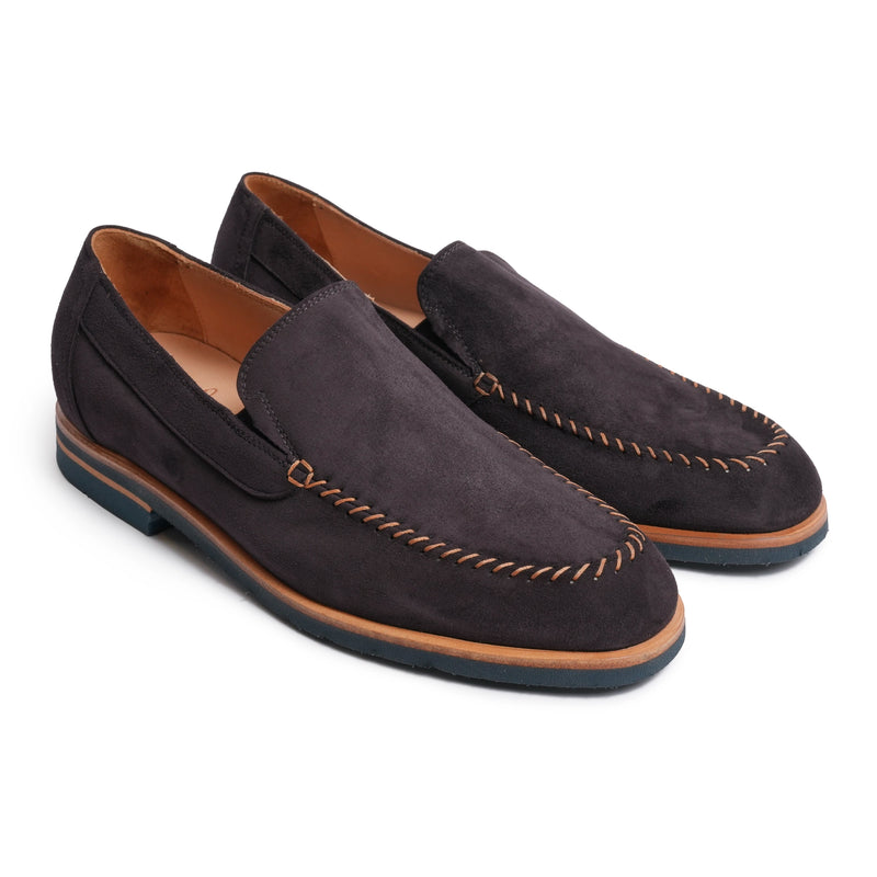 Men Suede Leather Slip On with Lightweight Sole in Testa di Moro