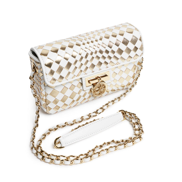 Chicca Women's Intrecciato Optical Nappa and Laminated Leather Bag in White and Platinum