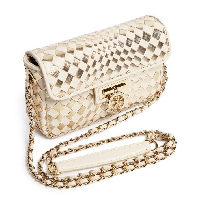 Chicca Women's Intrecciato Optical Nappa and Laminated Leather Bag in Ivory and Gold