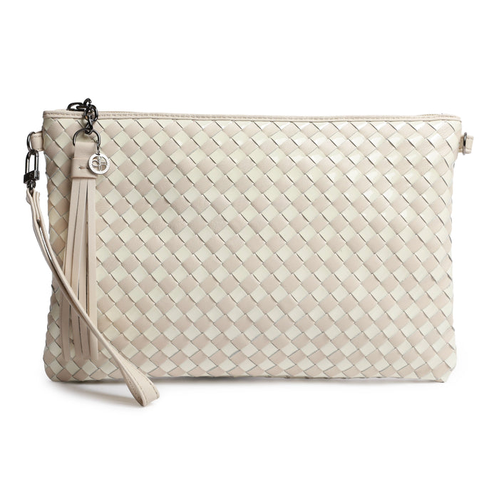 Women Intrecciato Nappa and Patent Leather Pouch in Ivory