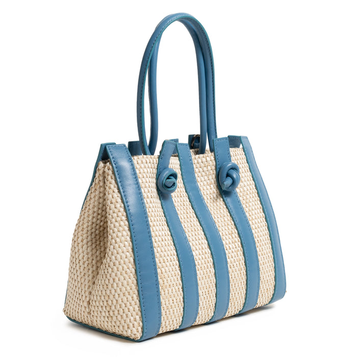 Stripes Canvas and Leather Medium Shopping Bag in Nappa Marino Blue