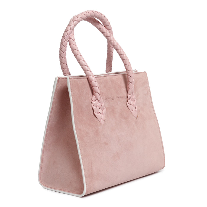Twist Medium Leather Suede Tote in Febe Pink