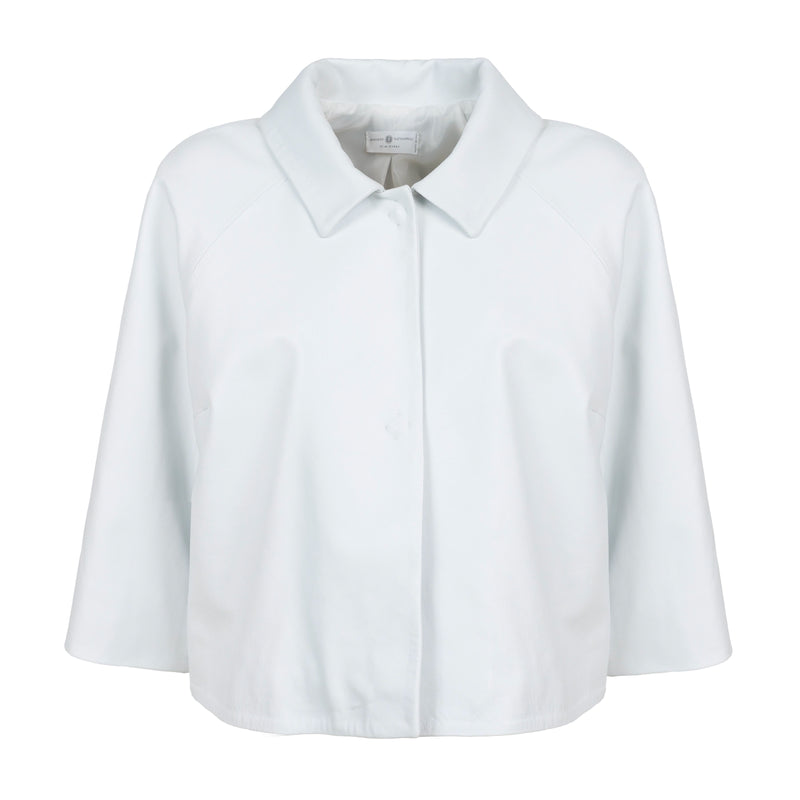 Women Cropped Nappa Leather Jacket in White
