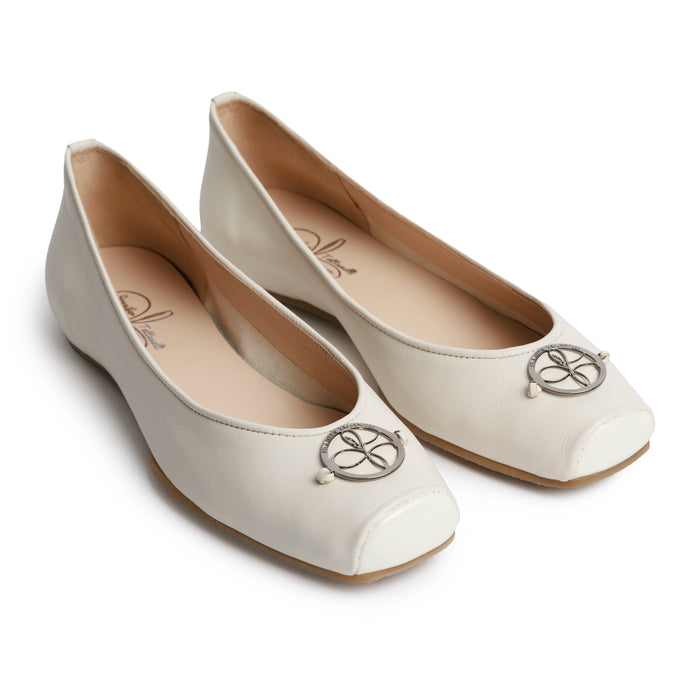 Women Ballerina Shoes with hidden heel in Nappa Ivory