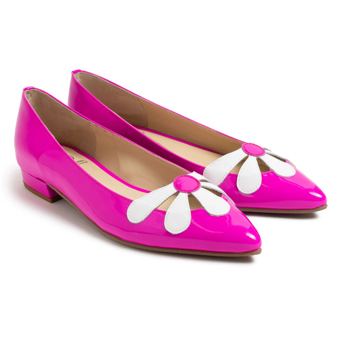 Women Pointed Ballet Flats With Flower in Candy Rosa