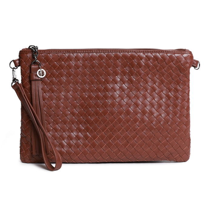 Women Intrecciato Nappa Leather Pouch in Tabacco Brown