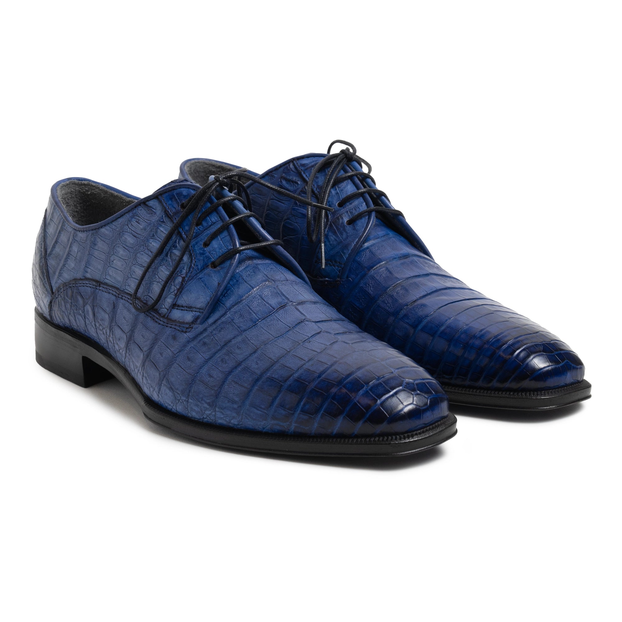 Men Crocodile Leather Lace Up Dress Shoes in Blue 45