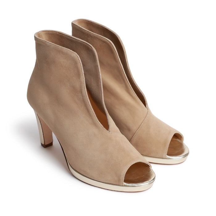 Women Open Toe Platform Ankle Booties in Suede Beige