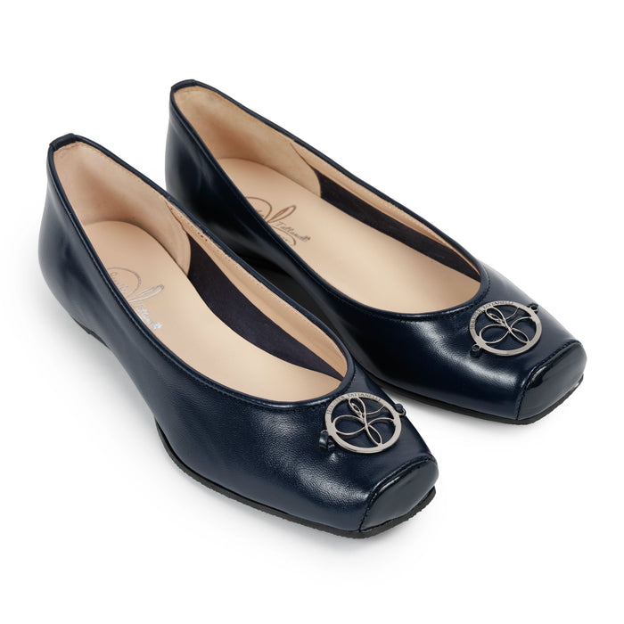 Women Ballerina Shoes with hidden heel in Deep Blue Leather