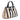 Stripes Canvas and Leather Mini Shopping Bag in Nappa Carta da Zucchero
